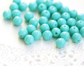 5mm Round beads, Czech glass Turquoise green spacers, mint, 5mm druk - 40Pc - 0528