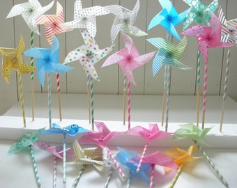Paper pinwheels 6 pieces. Parchment paper pinwheels. Different colors wedding-birth, children's party