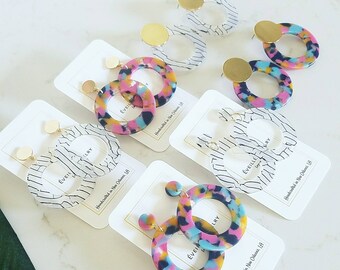 Tropical Punch Acetate Hoops. Zebra Acetate Hoops. Striped Acetate Hoops.