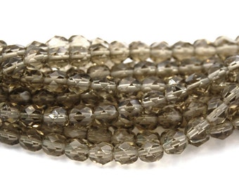 Czech Glass Beads, 6mm Faceted, Fire Polished in Black Diamond -25