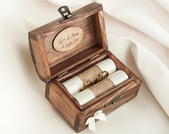 Personalized wedding ring box. Wooden ring box. Ring holder with ribbon in various color. Ring bearer.