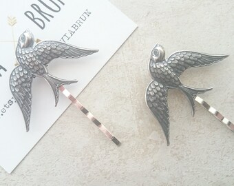 Antique Silver Birds Bobby Pins Sparrow Hair Pins Silver Bird Hair Pins Hair Clips Boho Hair Accessories Bridal Hair