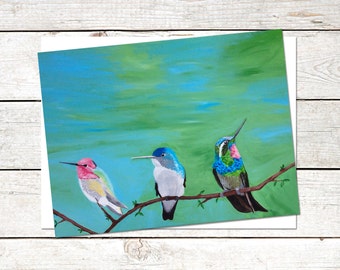 Hummingbird Note Cards, 6 x 4.5, Original Acrylic Painting, Bird Cards, Blank Note Cards, colorful note cards