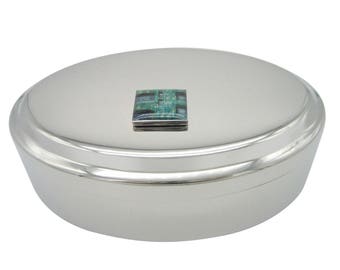 Square Green Computer Circuit Pendant Oval Trinket Jewelry Box