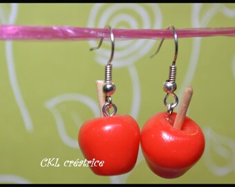 Fimo translucent red Candy Apple shape earrings