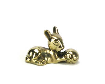 Vintage Brass Rabbit Figurine - Gold Bunny Woodlands Animals - Hollywood Regency Mid Century - Nursery Decor Baby Shower - Adler Style