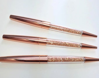 Rose gold pen, gold crystal pen, copper crystal pens, planner pens, black ink, rose gold pens, gold crystal pens