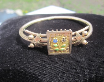 Victorian Bypass Bracelet with Enamel Flowers