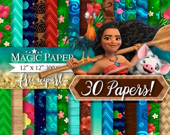 Moana Digital Paper, Clipart, Clip Art, Cliparts Clip Arts, Digital Papers - Scrapbook - Paper Pack, Printables - INSTANT DOWNLOAD