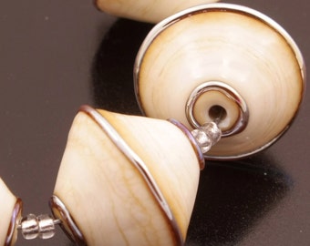 Lampwork Bead Set Bicone Beads Ivory Glass Beads Metallic Cream SRA Lampwork Glass Geometric Lampwork Glass OOAK Glass Heather Behrendt