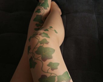 Poison Ivy Tattoo Tights , Nude, S-XXL Sizes Available , Poison Ivy Printed Tights