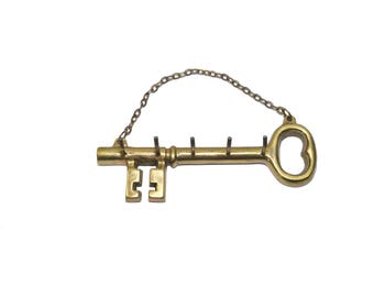 Vintage Brass Key Hook, Brass Key Hook, Brass Key Holder, Brass Key Hanger, Large Brass Skeleton Key, Key Hook, Antique Skeleton Key,