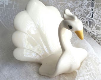 Vintage Ceramic Swan Napkin Holder, Elegant White Ceramic Swan