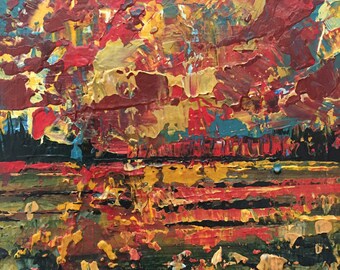 3"x 3" Abstract Landscape on Wood Panel 35