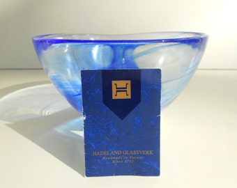 Vintage Mid Century Hadeland Norway Art Glass Blue Bowl