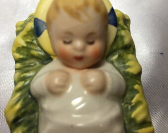 Goebel Baby Jesus Figurine in Cradle; christ child, hummel, nativity, rob 413C, janet robson