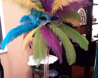 Masquerade, Carnival, Mardi Gras Ostrich Feather Bling Eiffel Tower Centerpiece-Masks-Sweet 16-Anniversary-Party-Ostrich Feathers
