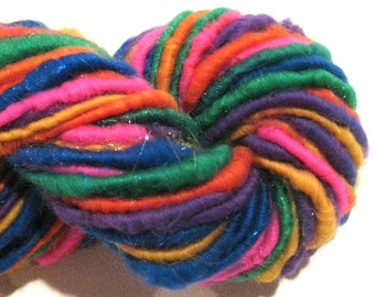 Handspun yarn Summer Lovin 64 yards sparkly art yarn pink blue green yarn corespun yarn knitting supplies crochet supplies Waldorf doll hair
