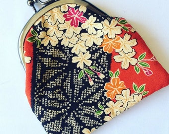 Japanese clasp coin purse, Kisslock coin purse, Change purse, Pouch, Monedero, Japanese fabric, Gamaguchi, Jewelry purse, Sakura, Dragonfly