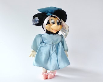 Vintage Disney Minnie Mouse graduation toy by Applause. Disney graduation gift piece. Minnie mouse plastic face blue collectors toy doll.