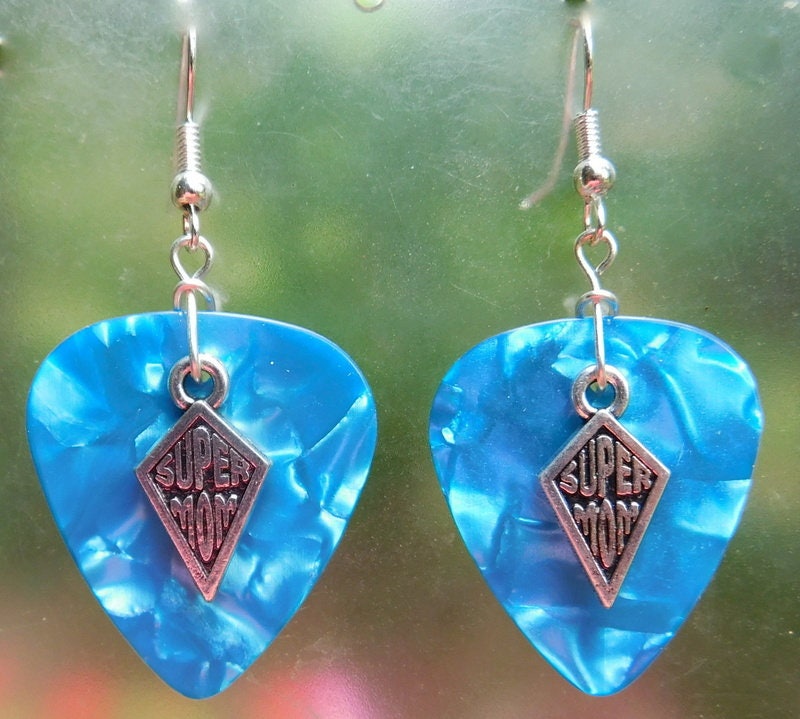 Download Super Mom Earrings Mother Guitar Pick Jewelry Custom Color