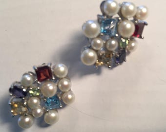 Sterling pearl and gemstone earrings