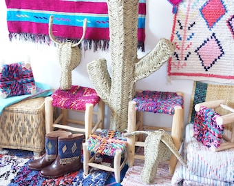 Moroccan bench with multi-coloured hand made seat