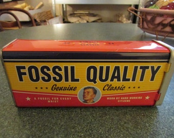 Vintage rectangular Fossil Tin