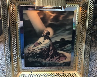 Framed Jesus Hologram picture// Vintage Religious Picture// Religious Decor