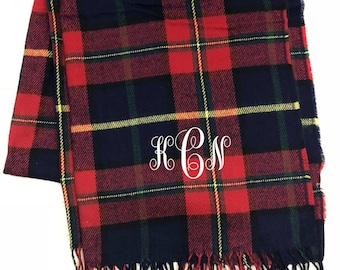 Monogrammed Scarf- Monogram Plaid Scarf- Personalized Long Scarf Women- Oversized Scarf- Gifts for her- Gifts Under 30- Christmas Gift