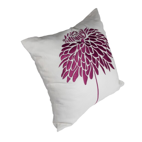 purple peony throw pillow cover white linen deep purple