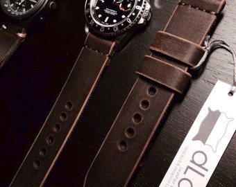 22mm Dark brown Handmade Genuine Leather vintage Watch Band / strap with stitch