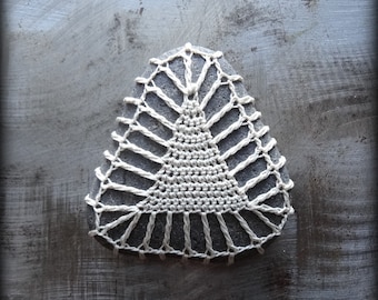 Crochet Lace Stone, Triangle, Table Decoration, Home Decor, Nature, Handmade, Original Pattern, Unique, Gift, Monicaj