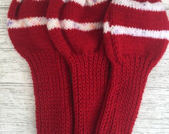 Gift for golfers, Golf headcovers, golf club protection, hand knitted headcovers, utility woods, driver headcover, green and white