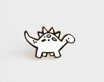 Gold Dinosaur Enamel Pin, Stegosaurus Pin, Gold and White Enamel Pin,