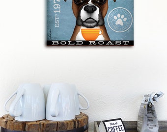 Boxer dog Coffee Company advertising style artwork on gallery wrapped canvas design by stephen fowler