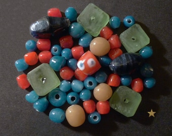 Made of blue, red, green Indonesian glass beads