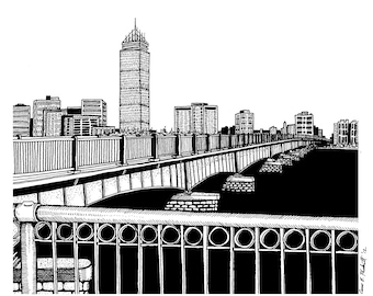 Boston Skyline w Mass Ave & Prudential 8.5x11 Drawing