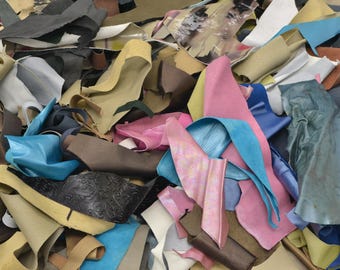 Leather Scrap Fashion Calf/Cow Hide 1 pound Various Colors and Textures DE-66213