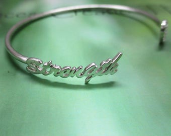 Strength Bracelet - 925 Sterling Silver cuff Bracelet - Inspirational Bracelet - Stackable Bangle - Stacking 2mm Bangle -Gift Bangle PCB51