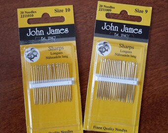 Hand Sewing Needles -- Applique or Embroidery -- John James Needles -- Size 8, Size 9, or Size 10 -- Your Choice