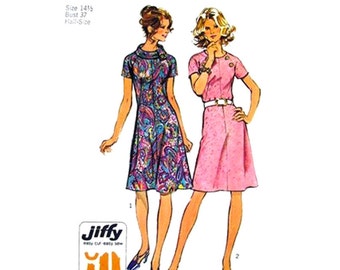 Vintage 70s Dress Pattern Simplicity 5041 Raglan Sleeve Roll Collar Dress Womens Sewing Pattern Bust 37 Half Size