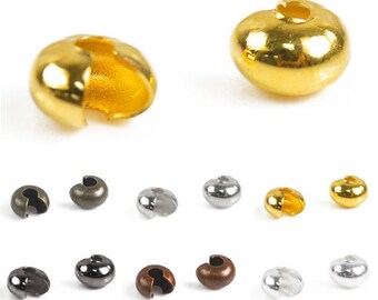 100pcs Crimp Cover End Beads Brass Jewelry Making Findings DIY 4mm/5mm/6mm, 6 Colors, V-CP0028-CP0030
