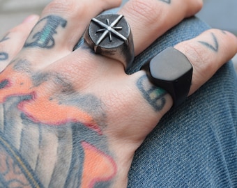 Nautical Ring Mens Ring Mens Silver Ring Antiqued Ring Stainless Steel Ring Hipster Ring Punk Ring Minimalist Ring Gift For Him Star Ring
