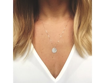 Hammered Disc necklace / Sterling Silver / 14k Gold Filled / Disc Necklace