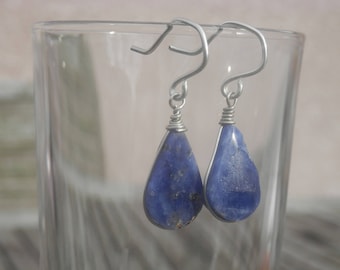 Sodalite earrings blue sterling silver