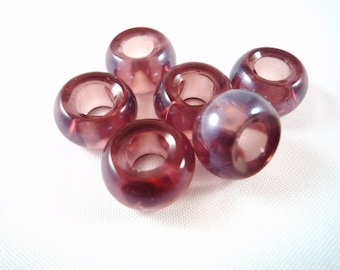6 beads, glass rondelles, Plum, 13mm, (pv74)
