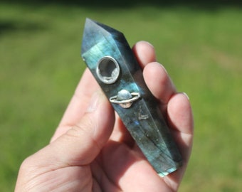 Natural Crystal Pipe Labradorite Pipe Crystal Pipe Gemstone Pipe Natural Stone Pipe Tobacco Pipe - Saturn