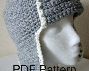 PDF Pattern Crochet Aviator Hat, Cap, Earflap Hat