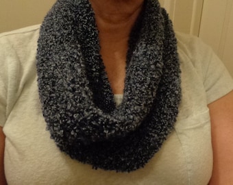 Blue boucle hand knit cowl